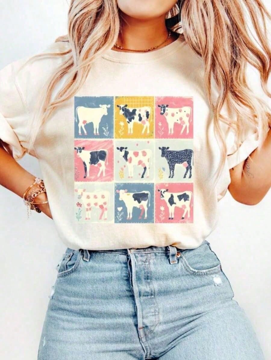 100% Cotton Cows Patchwork Shirt, Cows Shirt, Cow Shirt, Cow Lover Shirt, Cow Lover Gift, Homestead Shirt, Cows T-Shirt