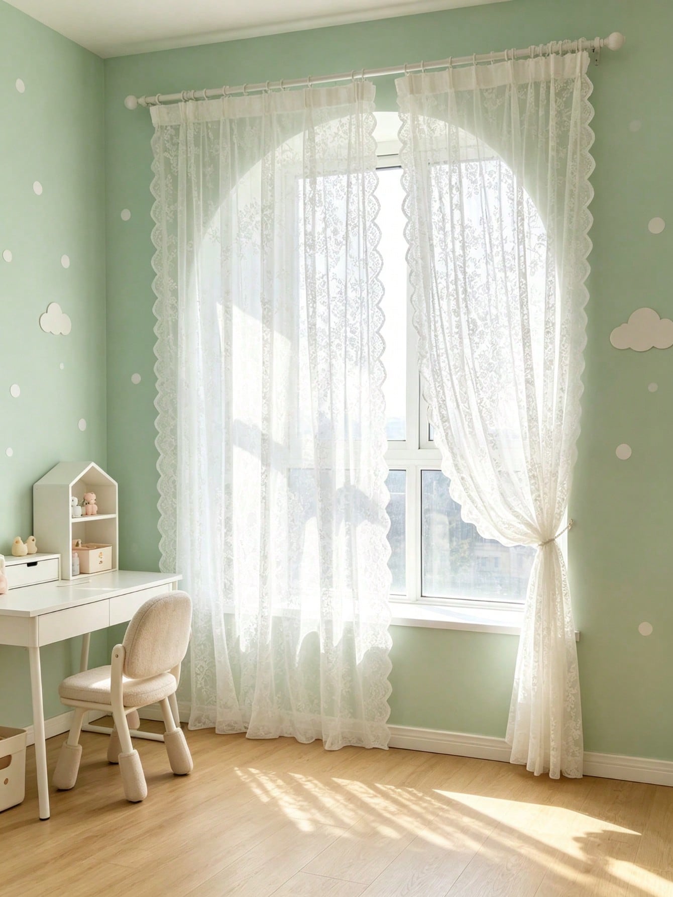 1pc Lace Sheer Curtain, Light Filtering, Rod Pocket, Elegant And Graceful, Suitable For Decorative Curtains, Door Curtains, Baby Shower Decor, Room Decor