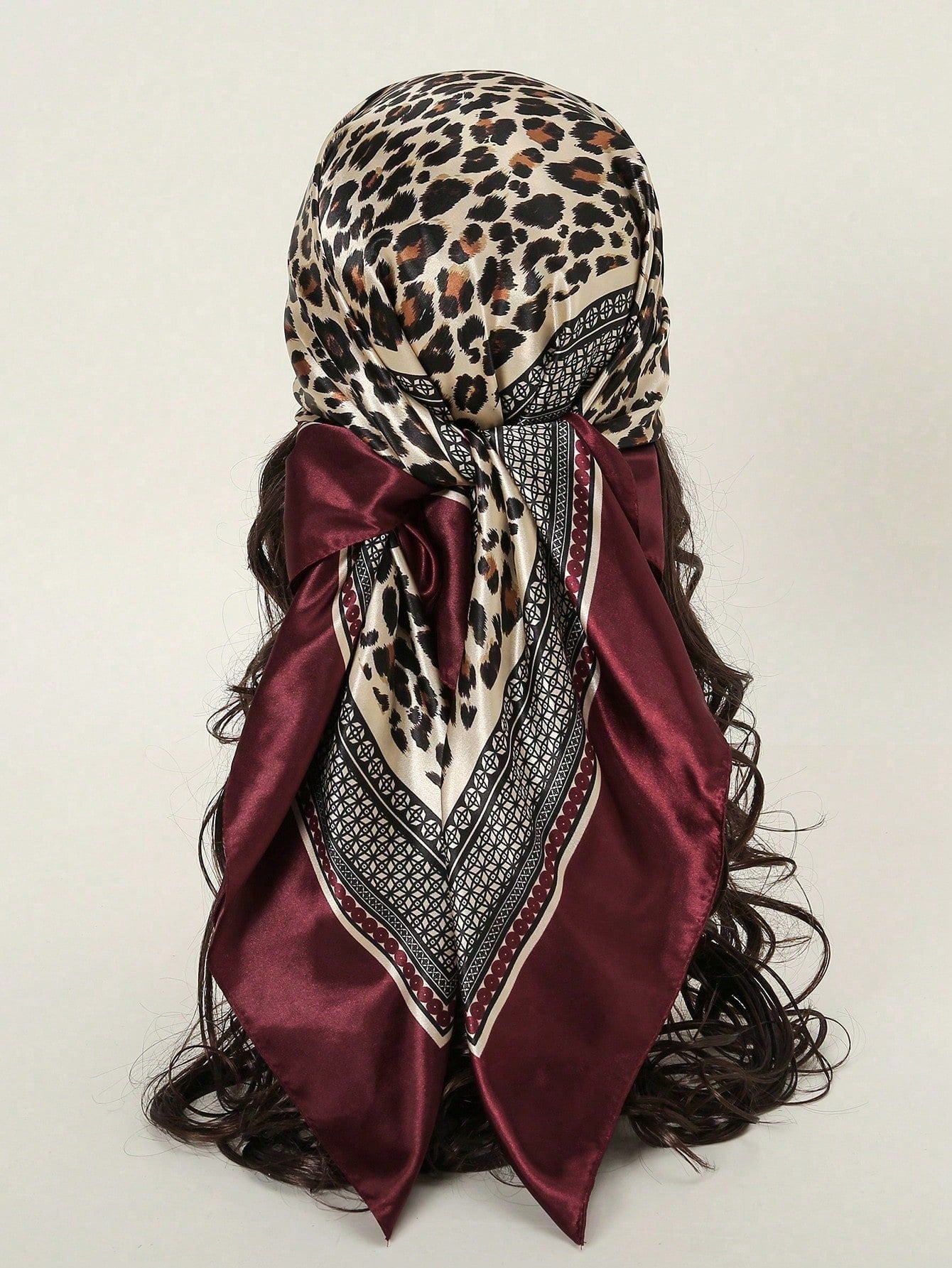 1pc Women's 90CM Fashion Scarf With Leopard Print, Satin Square Bandana Headscarf, Spring/Summer
