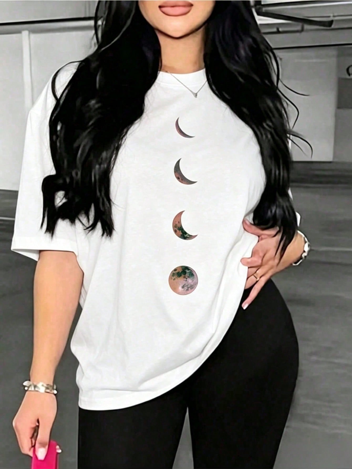 2026TC Loose Fit Oversized Basic Drop Shoulder T-Shirt Graphic Tees Women Tops Round Neck Short Sleeve Knit Polyester Tee, Fashionable ForDaily