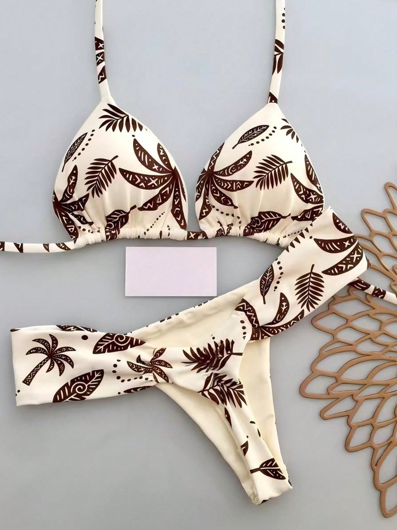 2pcs Casual Cute Elegant Sexy Bohemian Floral Tie-Up Braided Bikini Swimwear, Beach Vacation, Spring/Summer