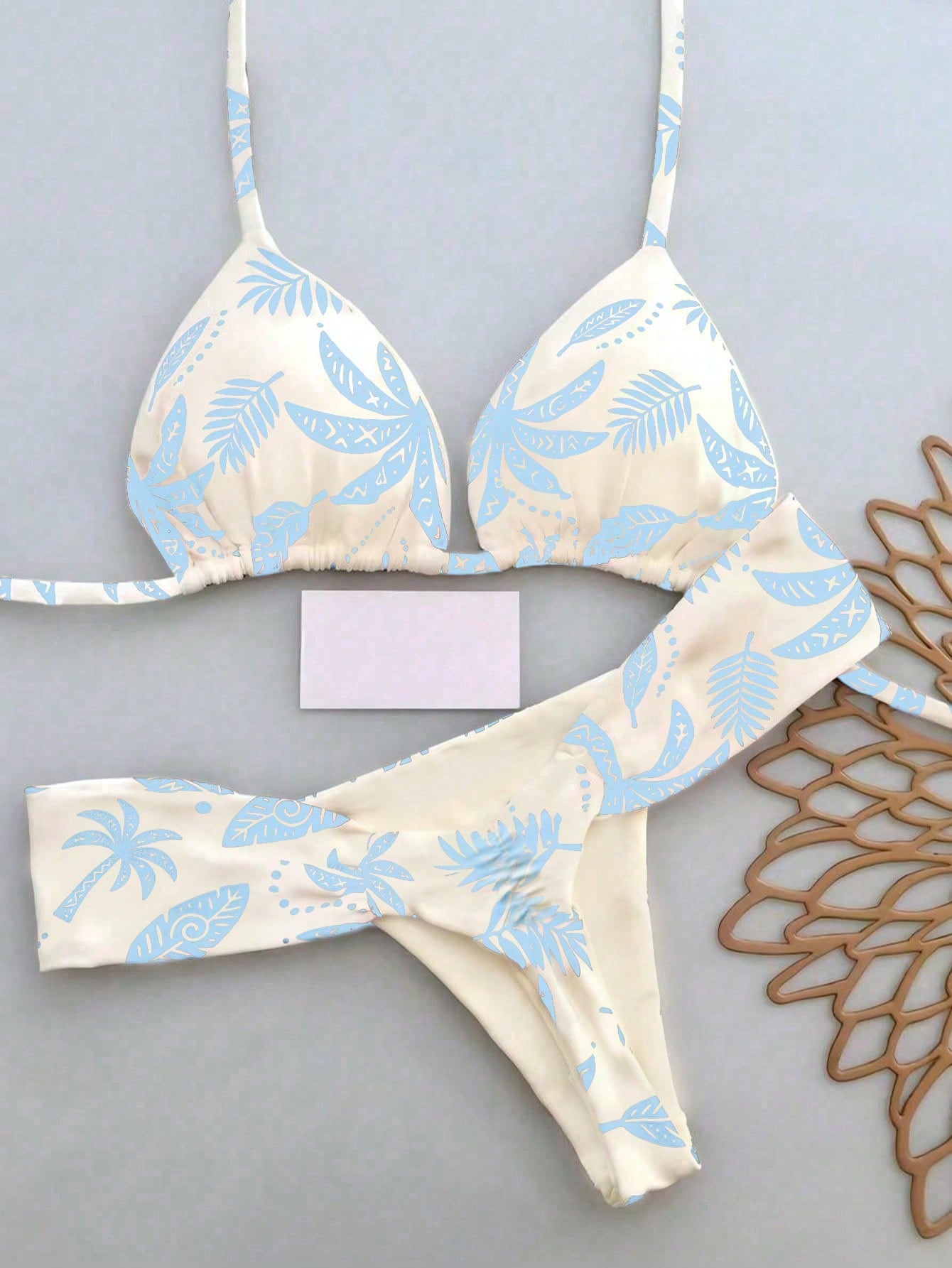 2pcs Casual Elegant Sexy Bohemian Floral Print Tie-Up Braided Bikini Swimwear, Suitable For Beach Vacation In Spring/Summer