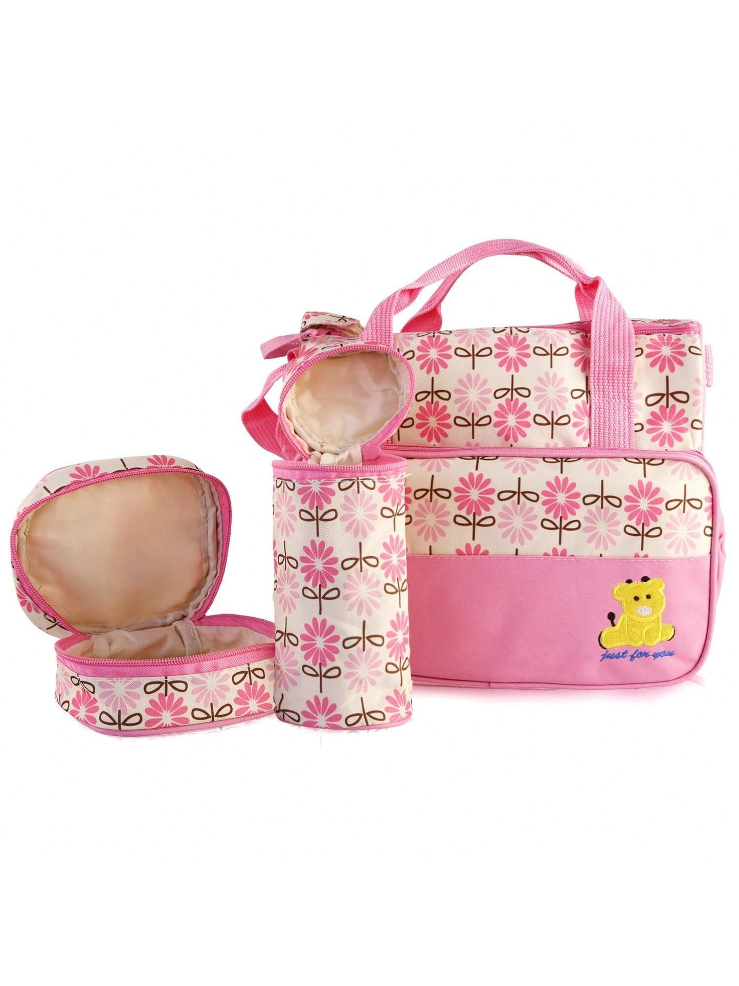 5PCS Baby Nappy Diaper Bags Set Mummy Diaper Shoulder Bags With Nappy Changing Pad Insulated Pockets Travel Tote Bags For Mom Dad