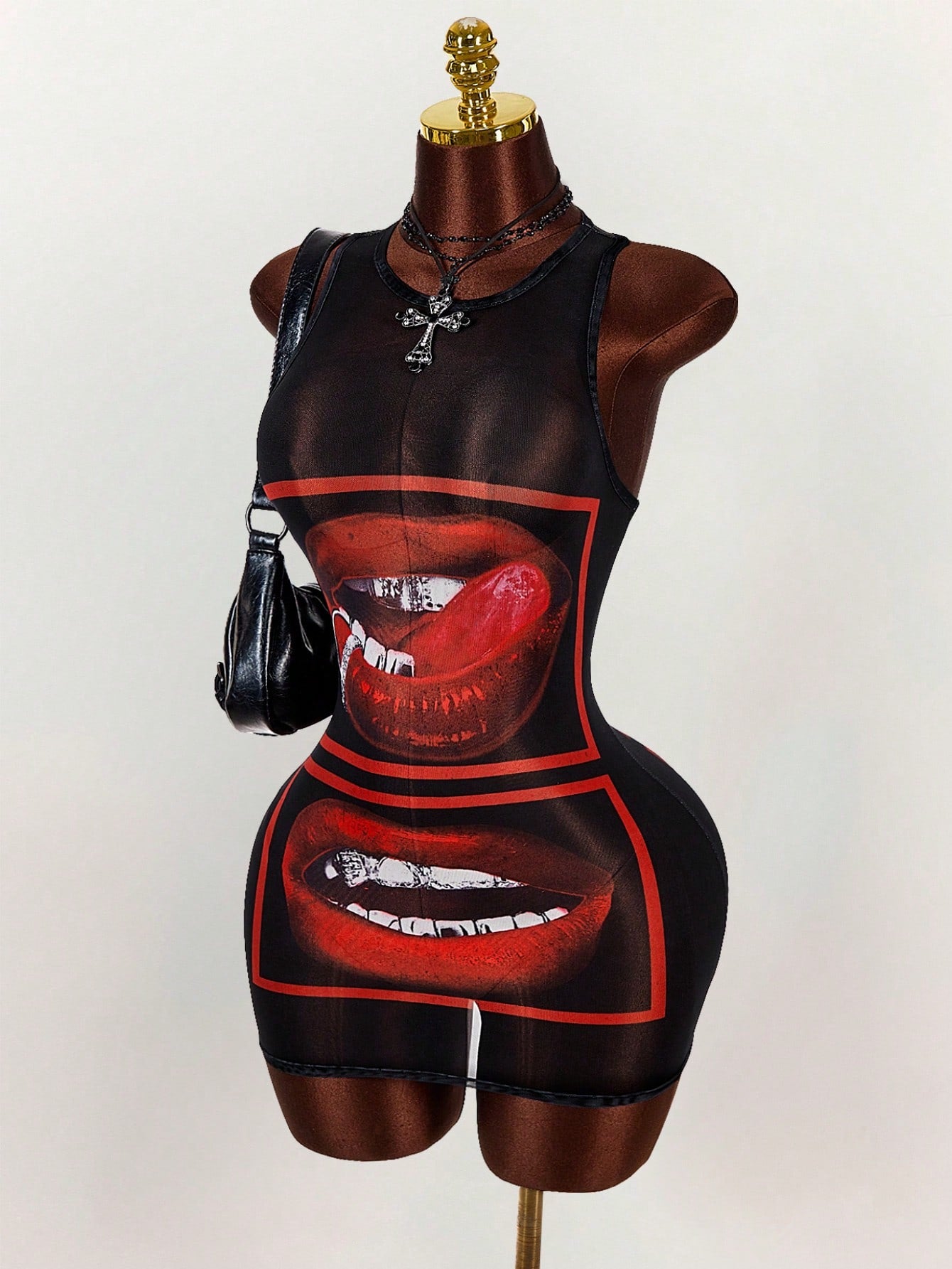 Amplova Sexy Lip Print Sheer Bodycon Mini Dress,Summer Dresses For Women