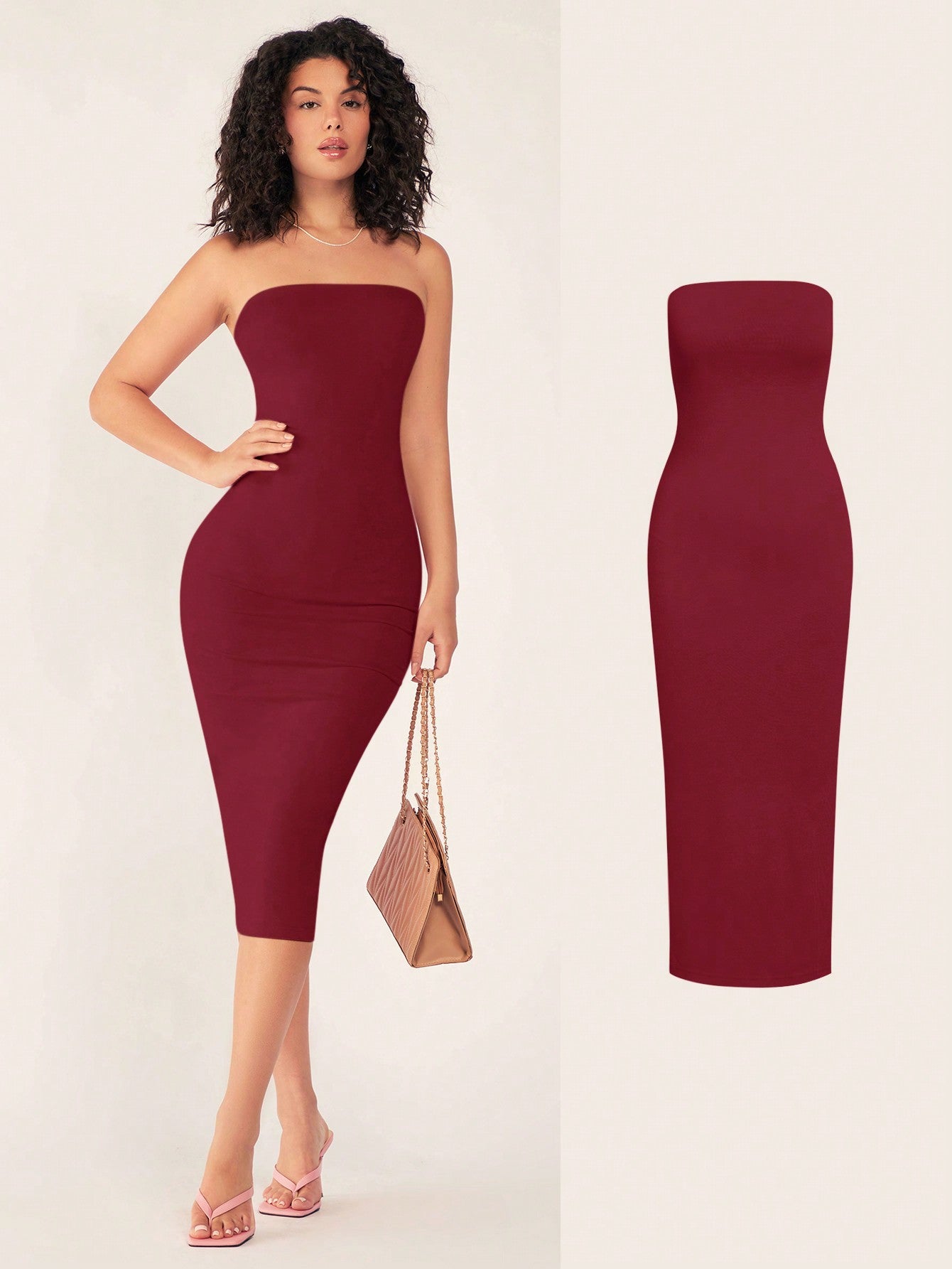 BASICS Women'S Strapless Slim Fit Bodycon Casual Dinner Cotton Dress Summer Dresses For Women