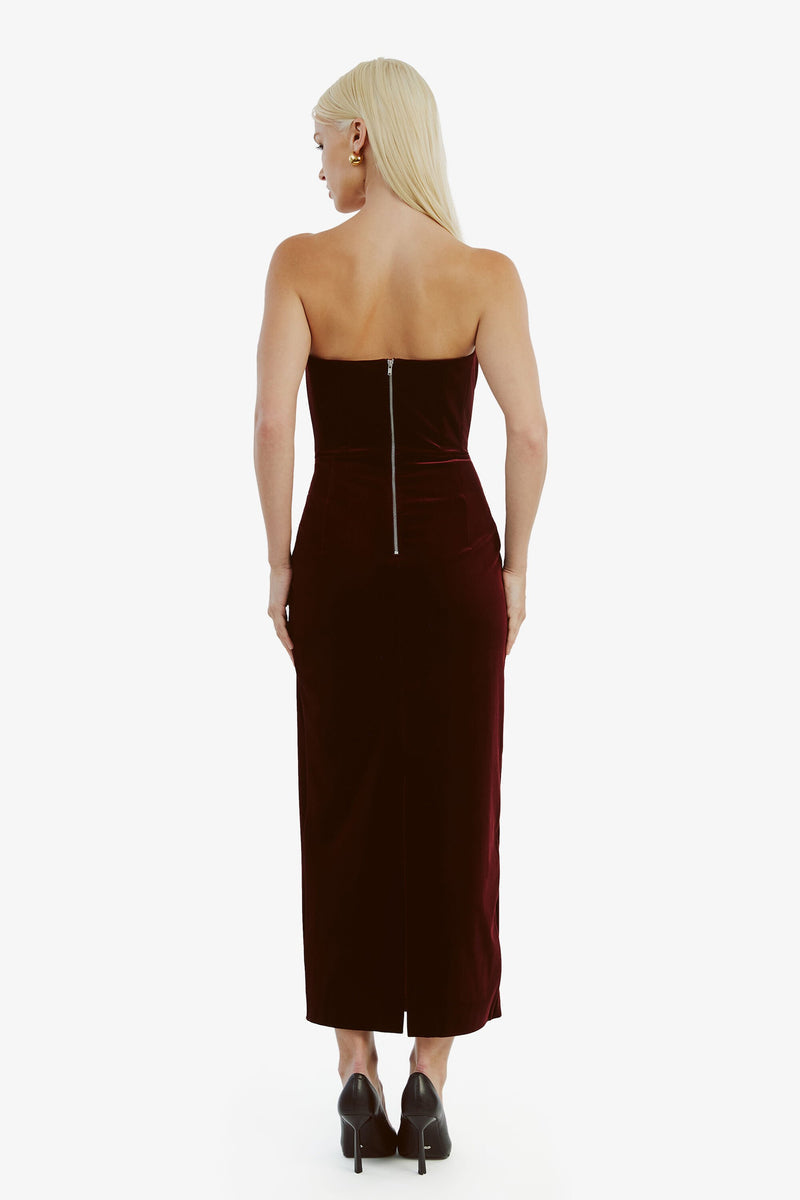 Camellia Velour Midi Dress - Burgundy - SHOPJAUS - JAUS
