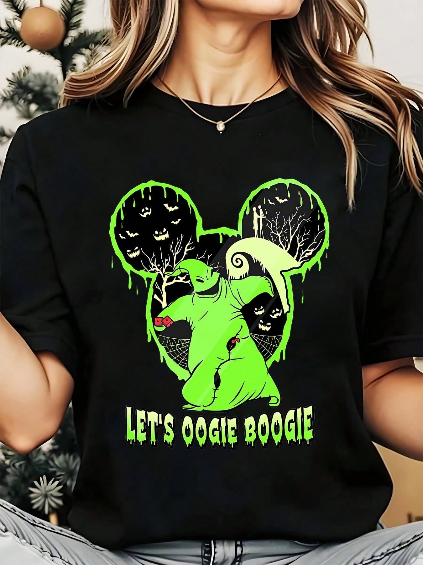 Disney Oogie Boogies Mickey Mouse Halloween Design Women's Round Neck Shirt Summer Casual Women Clothes