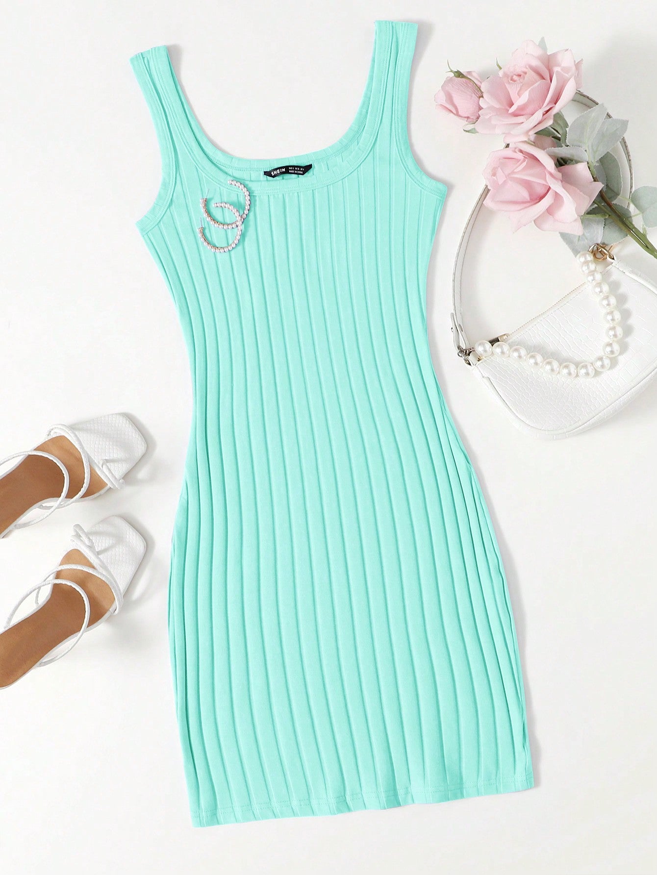 Essnce Solid Color Rib-Knit Sleeveless Dress For Summer