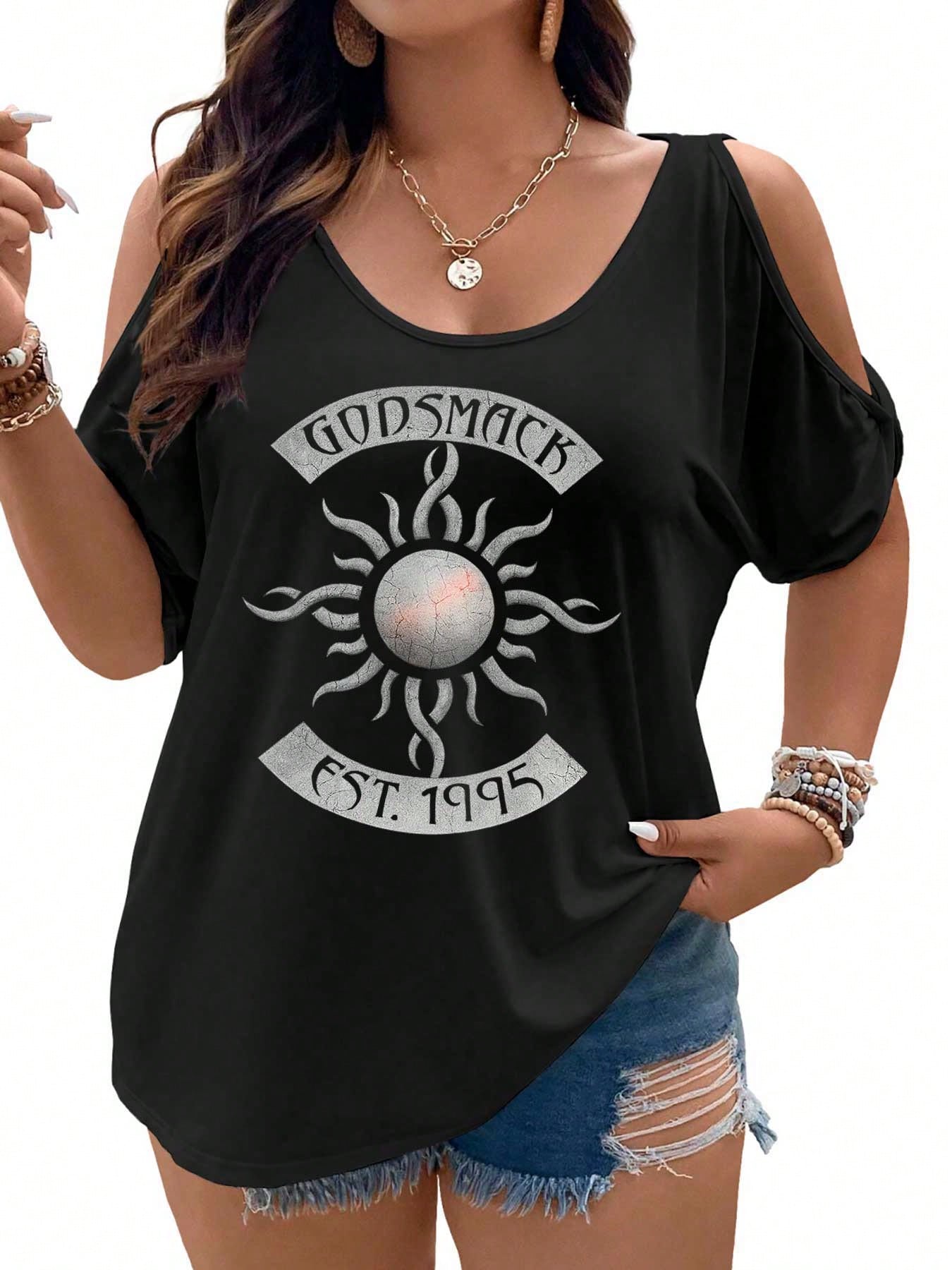 Godsmack 'S.T.A.R.S.' Album Cover Artwork Women Cold Shoulder Tops Summer Short Sleeve Shirt Plus Size