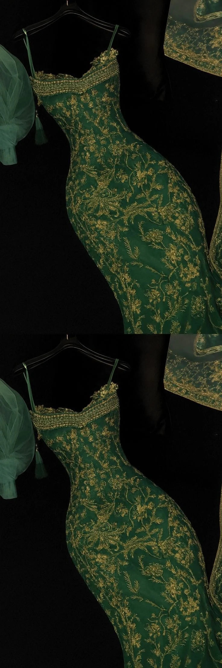 Gold Lace Green Evening Party Dress Formal Prom Party Dress Birthday Dress,AST2278