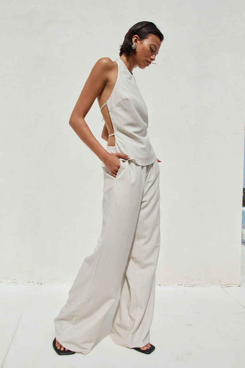Heather Pant - Stone Pinstripe - SHOPJAUS - JAUS