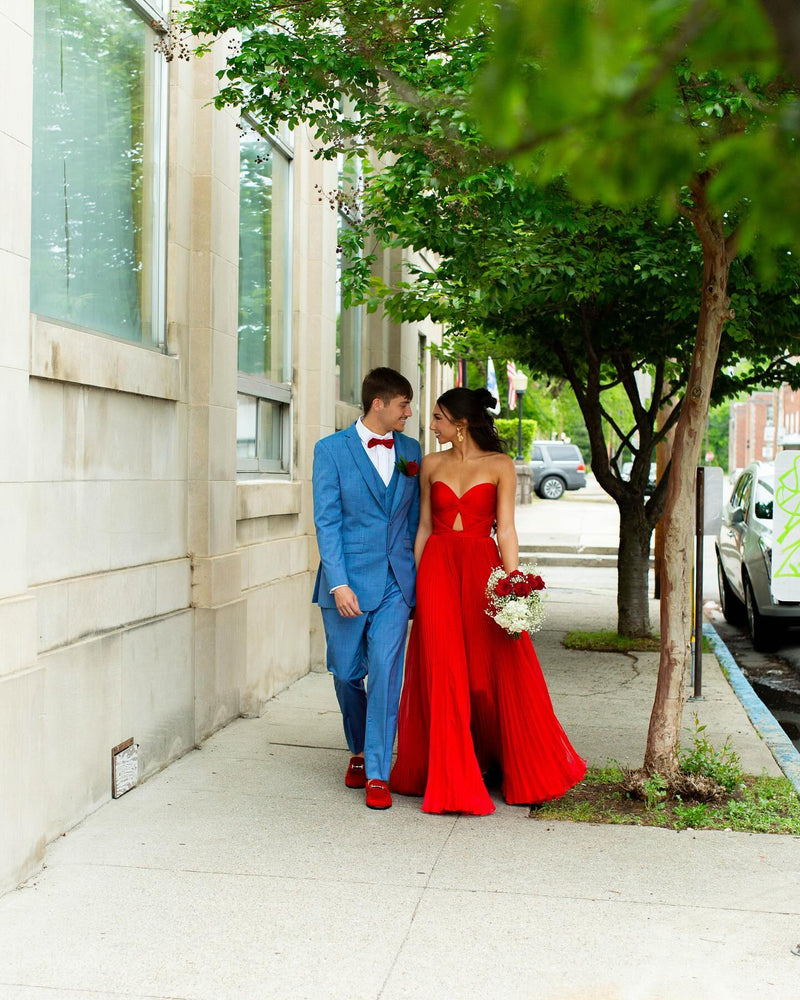 Hot Pink Sweeheart Cutout Pleated Long Party Dress