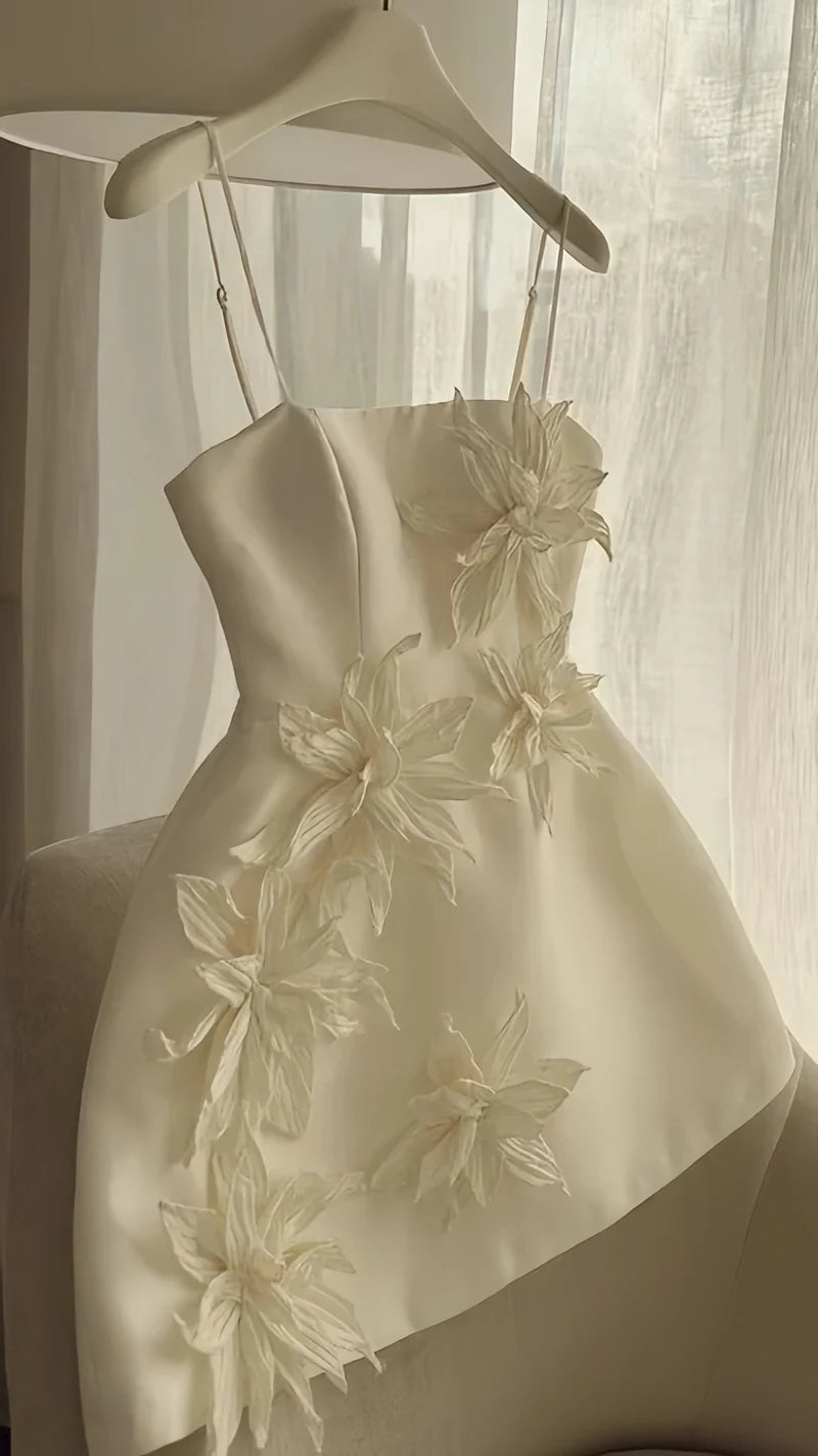 Ivory Floral Homecoming Dresses Birthday Celebration Party Dress, AST2037