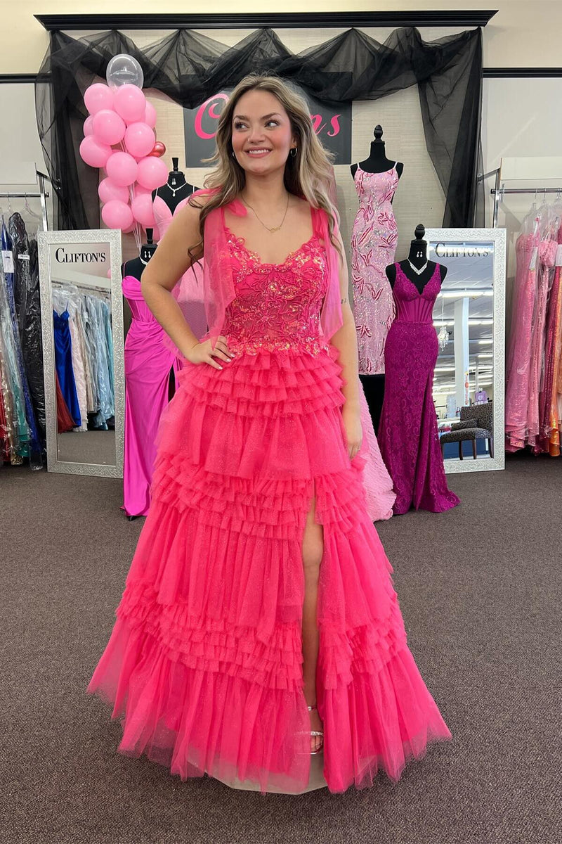 Light Blue Corset Tulle Tiered Ruffles A-line Long Prom Dress