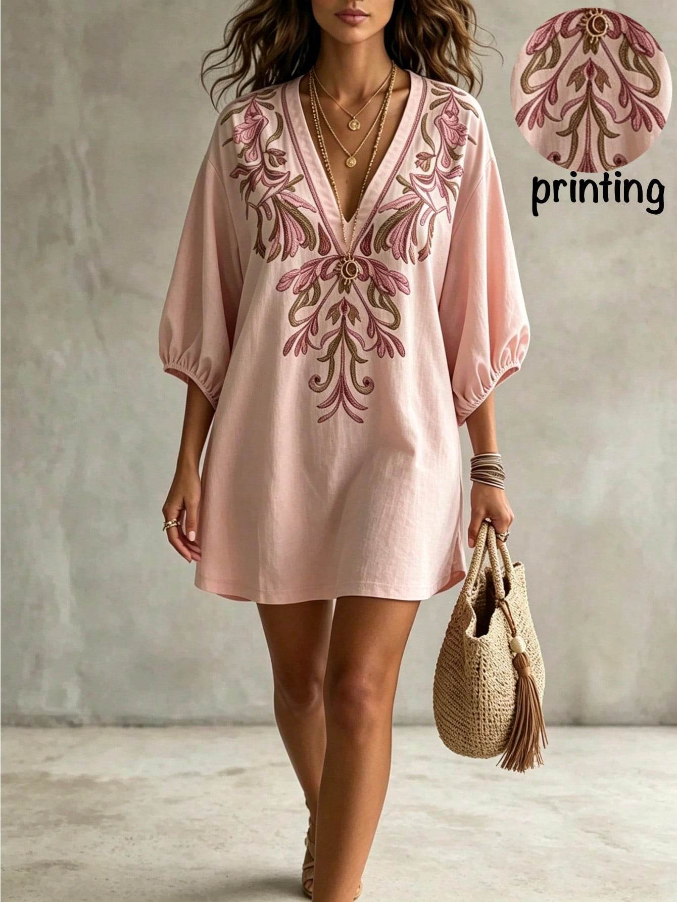 Linhara CURVE Plus Size Women's Deep V-Neck Floral Print Casual Daily Blouse Fall
