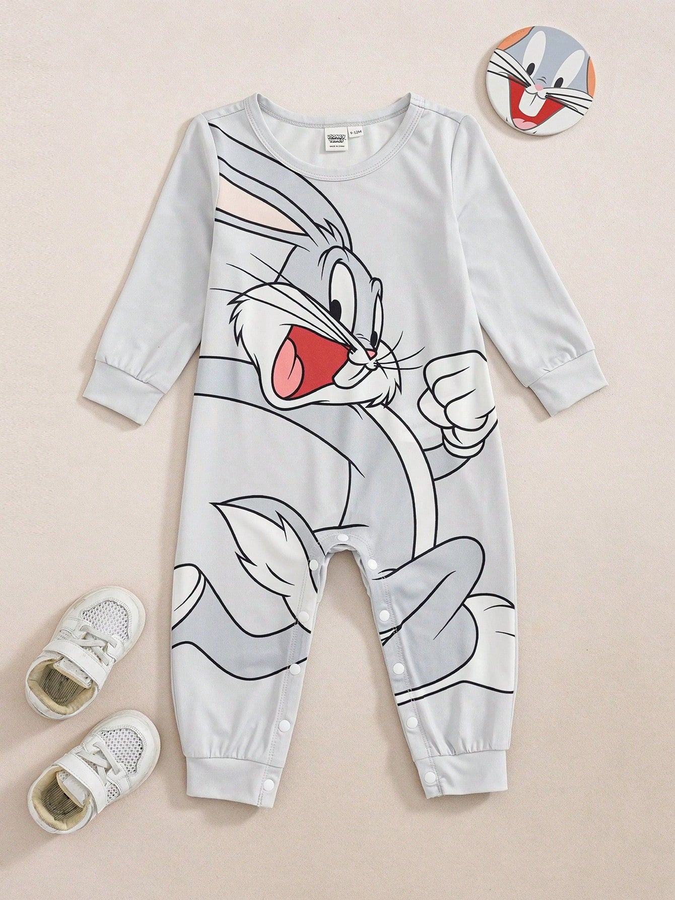 LOONEY TUNES X Baby Boy Cute Cartoon Print Round Neck Long Sleeve Jumpsuit