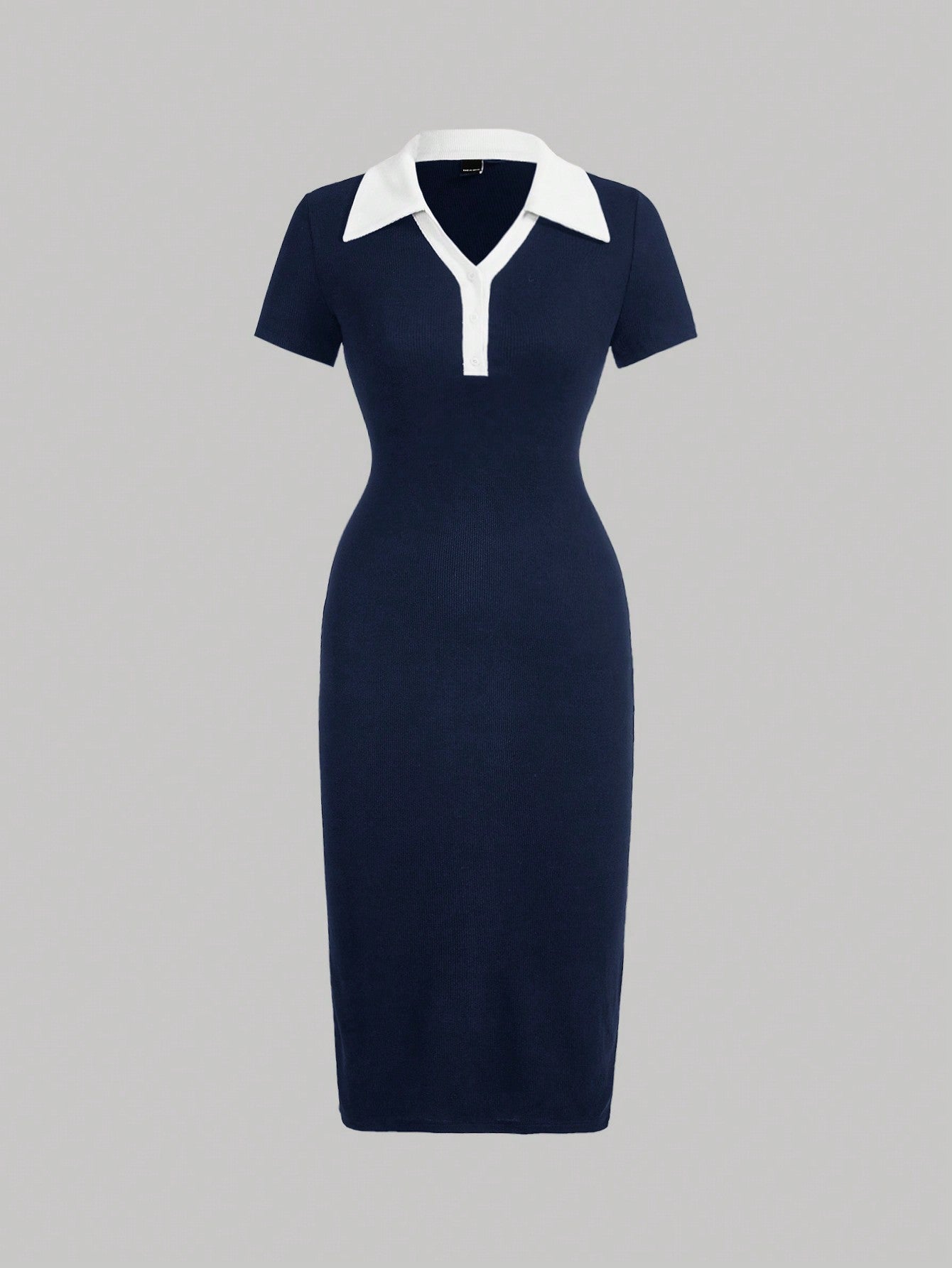 MOD Preppy Style Navy And White Contrast Collar Button Front Dress