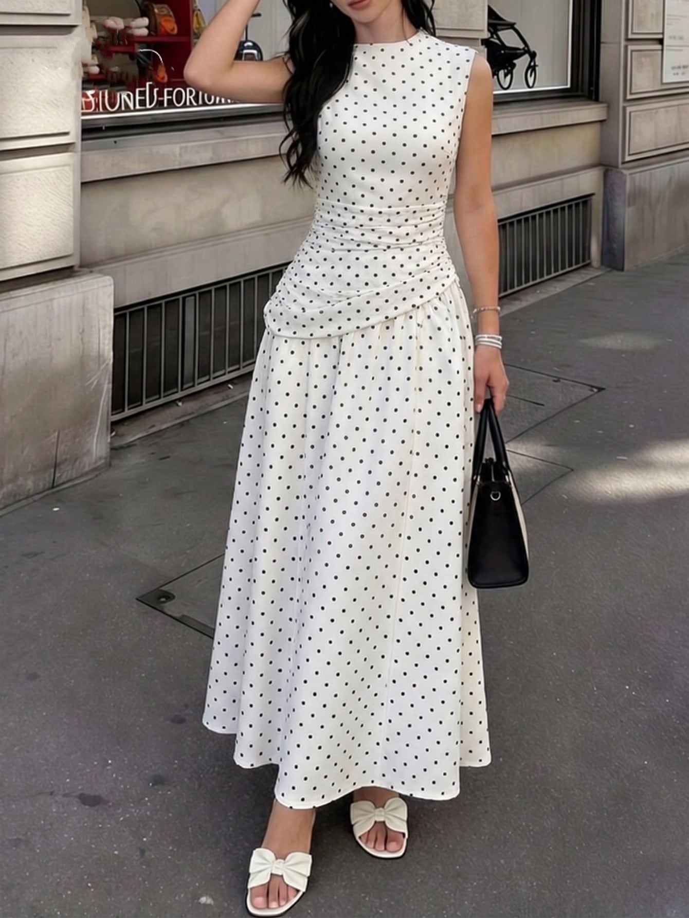 Modelyn French Design High Neck Cinched Waist Women Dress