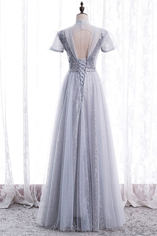 Princess High Neck Pink Long Party Dress