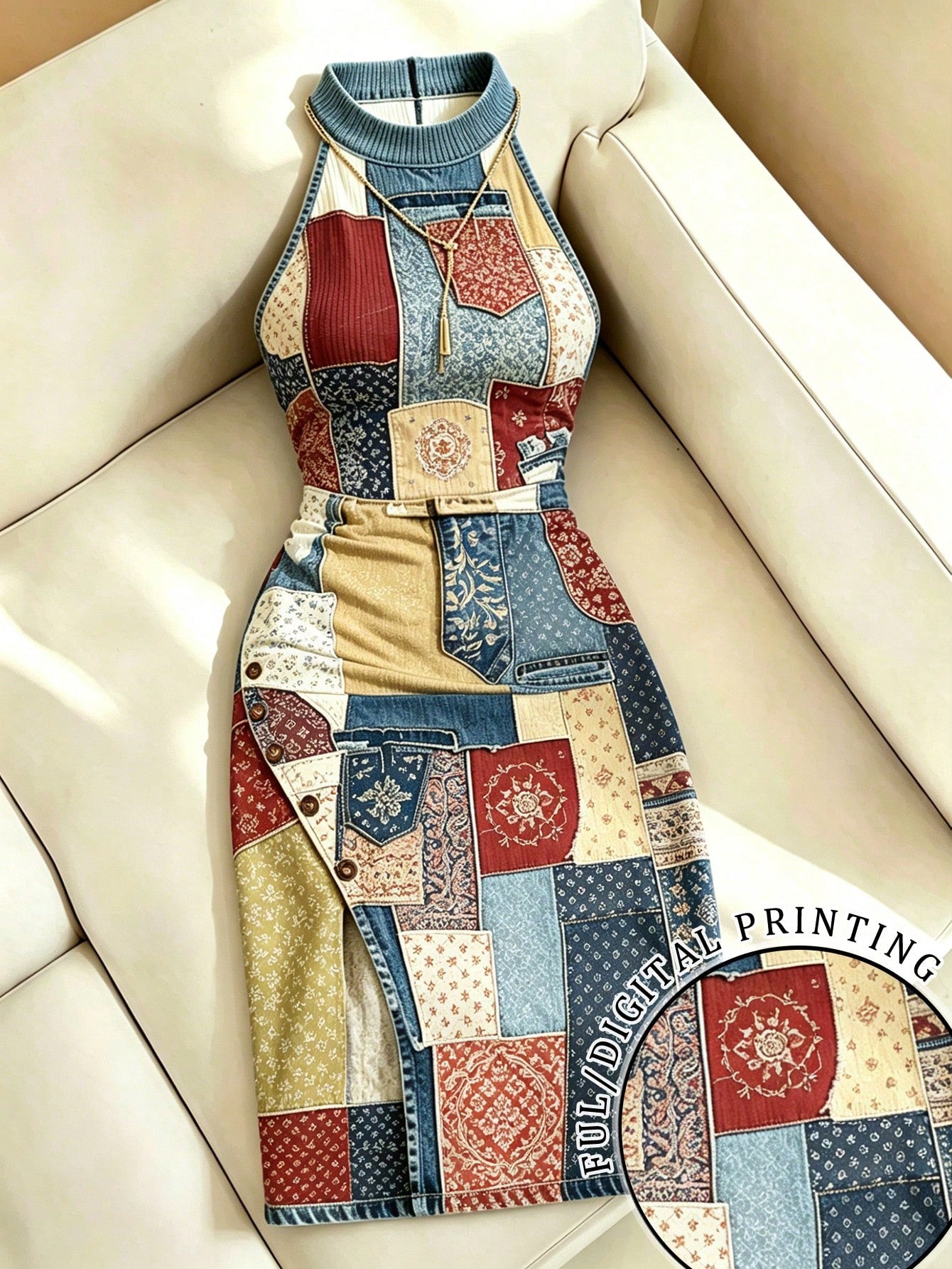 Resyla Women's Halter Neck All-Over Print Ruched Casual Date & Travel Mini Dress