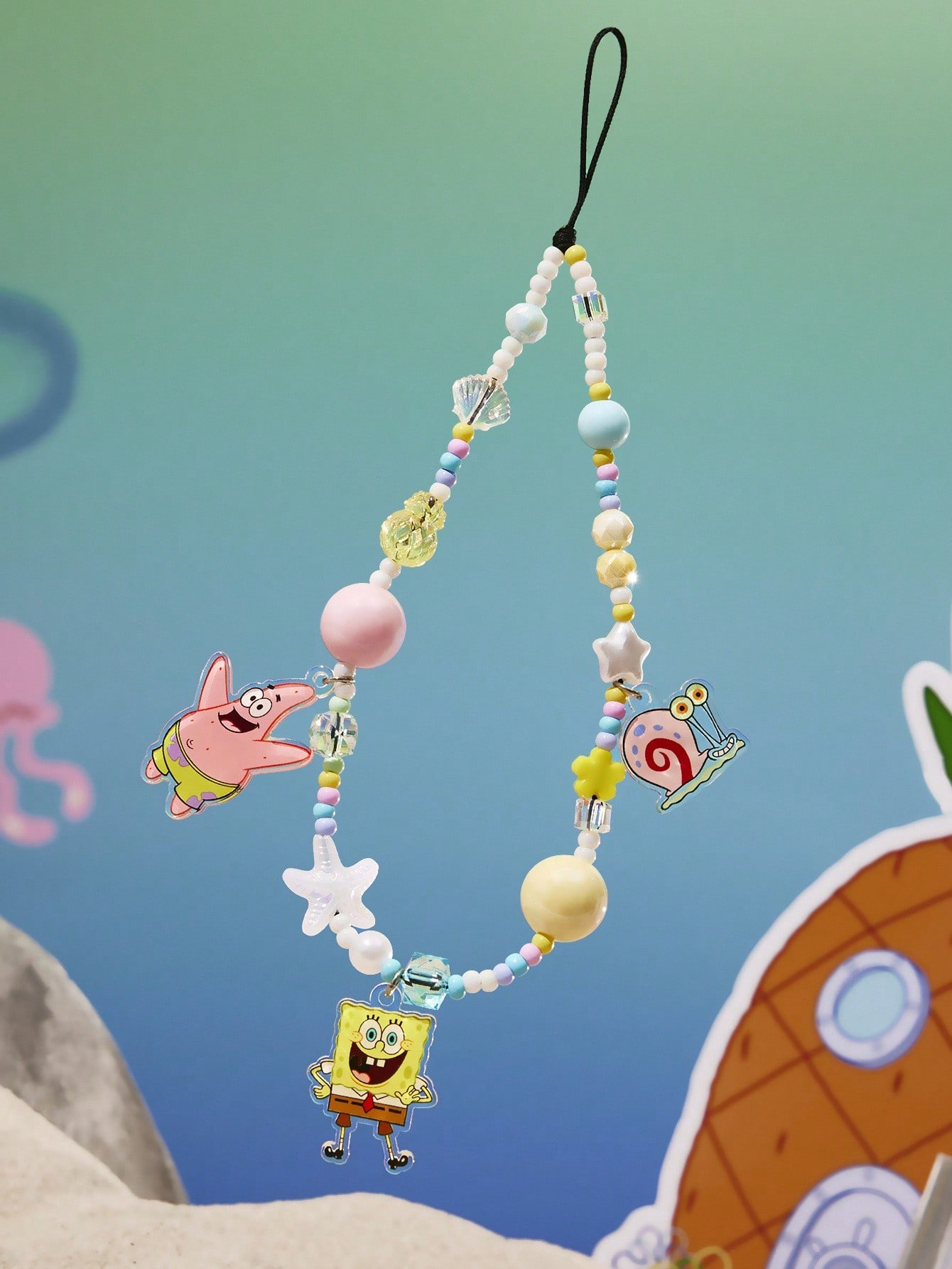 SpongeBob SquarePants| Cute Cartoon Ocean Vacation Mobile Phone Lanyard Cell Phone Pendant Phone Chain Handmade Beaded Starfish Shell Patrick Gary