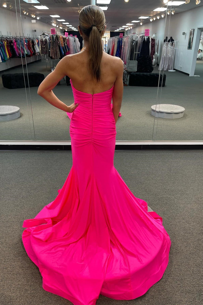 Strapless Hot Pink Mermaid Long Formal Dress
