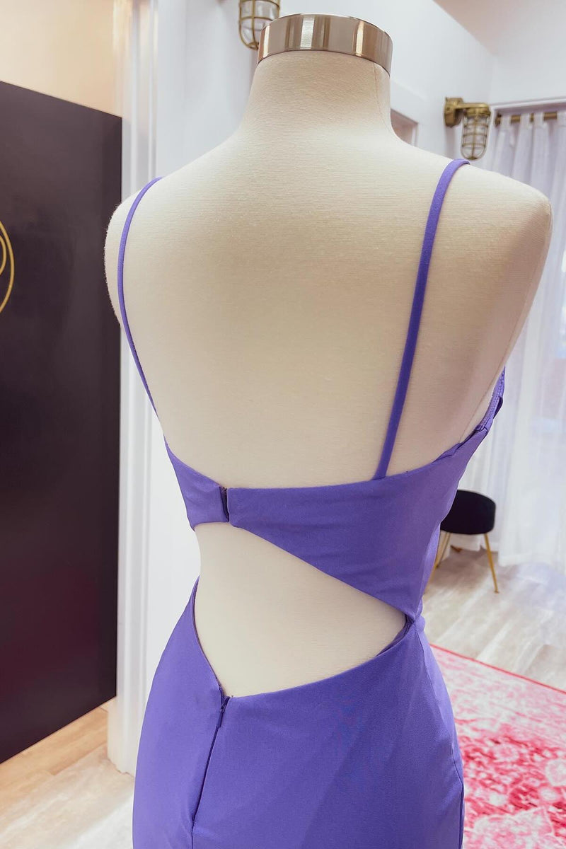Straps Cowl Neck Purple Mermaid Formal Dress