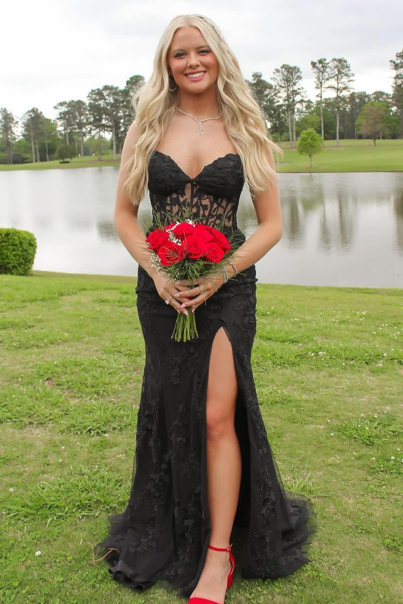 Sweet Hot Pink Lace Mermaid Long Prom Dress