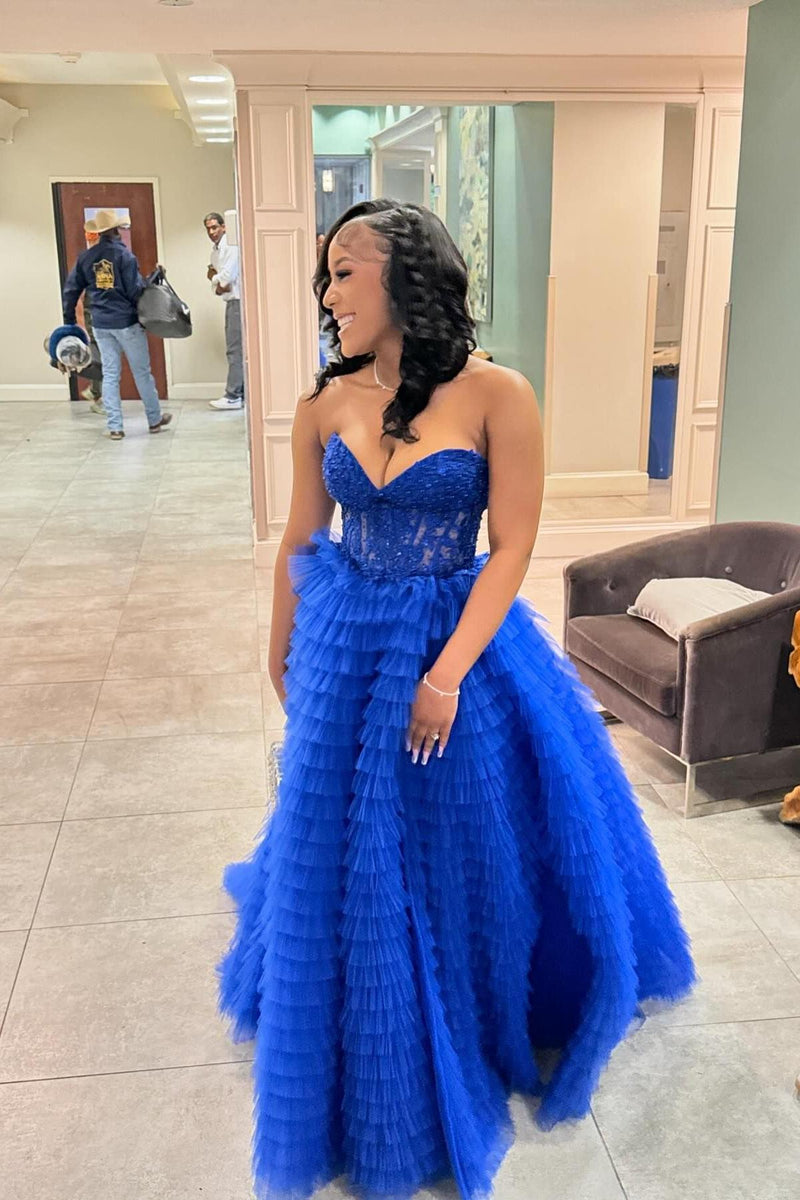Sweetheart Lace and Tulle Tiered Ruffles Prom Dress