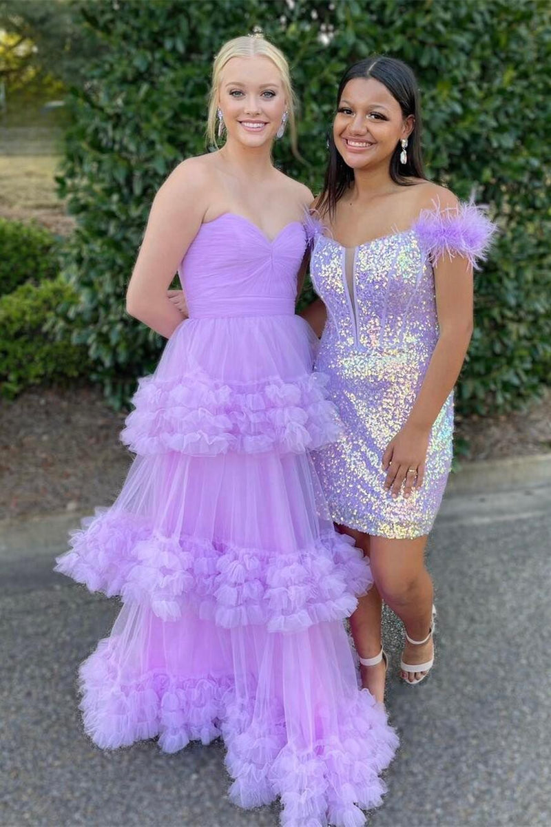Sweetheart Lilac Tulle Tiered Formal Dress