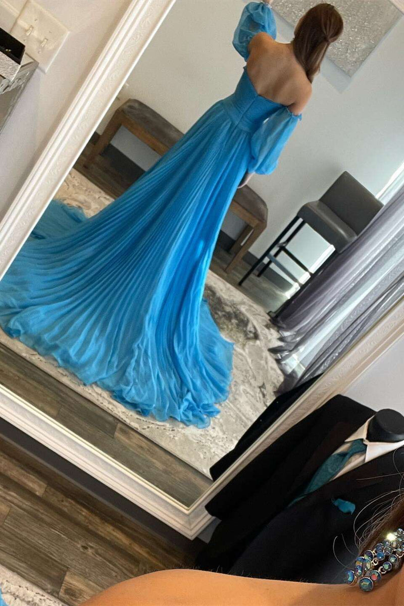 Sweetheart Red Chiffon Pleated A-line Long Prom Dress