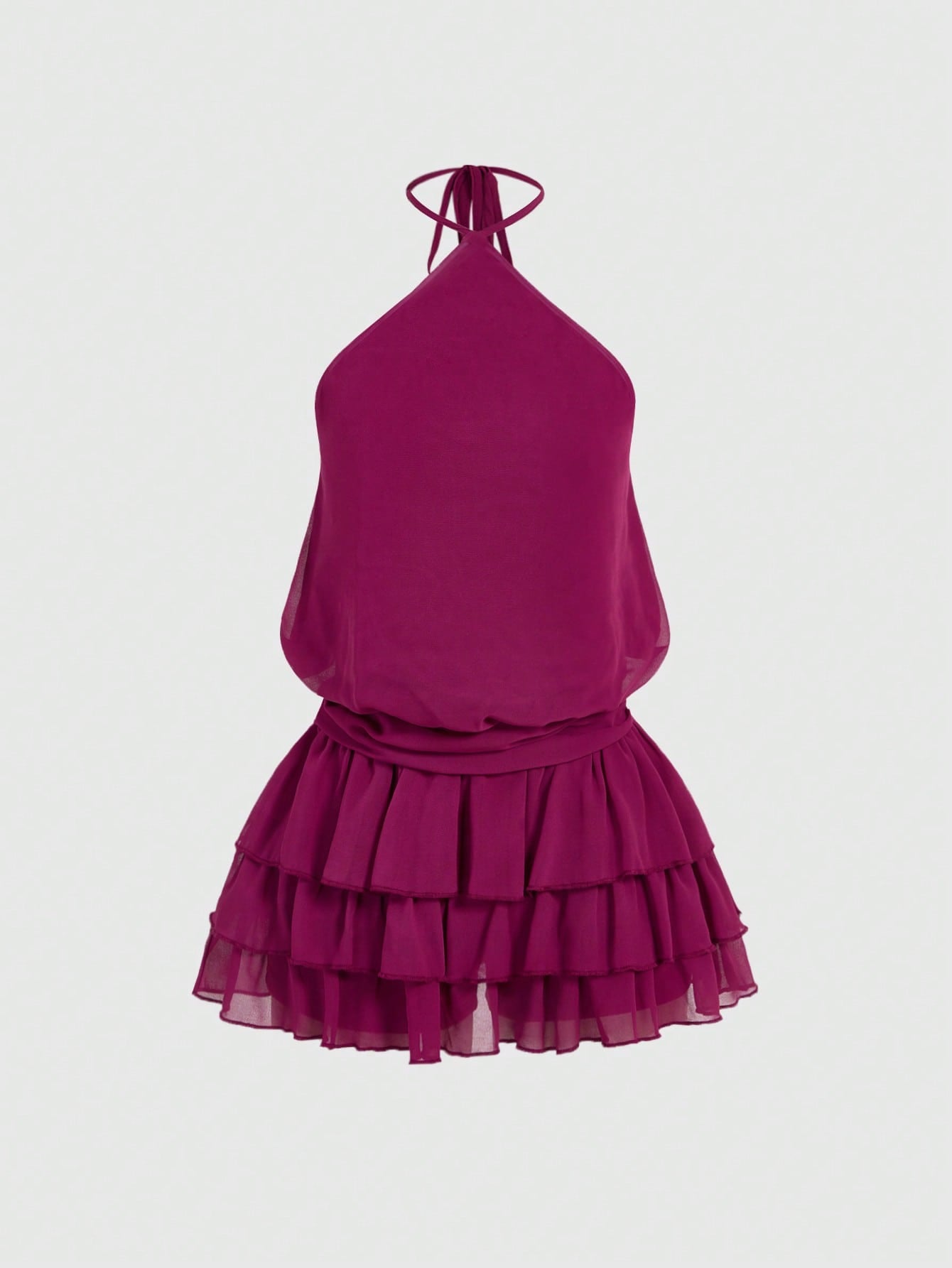 Sweetness Sexy Halter Backless Multi-Tier Hem Mini Dress