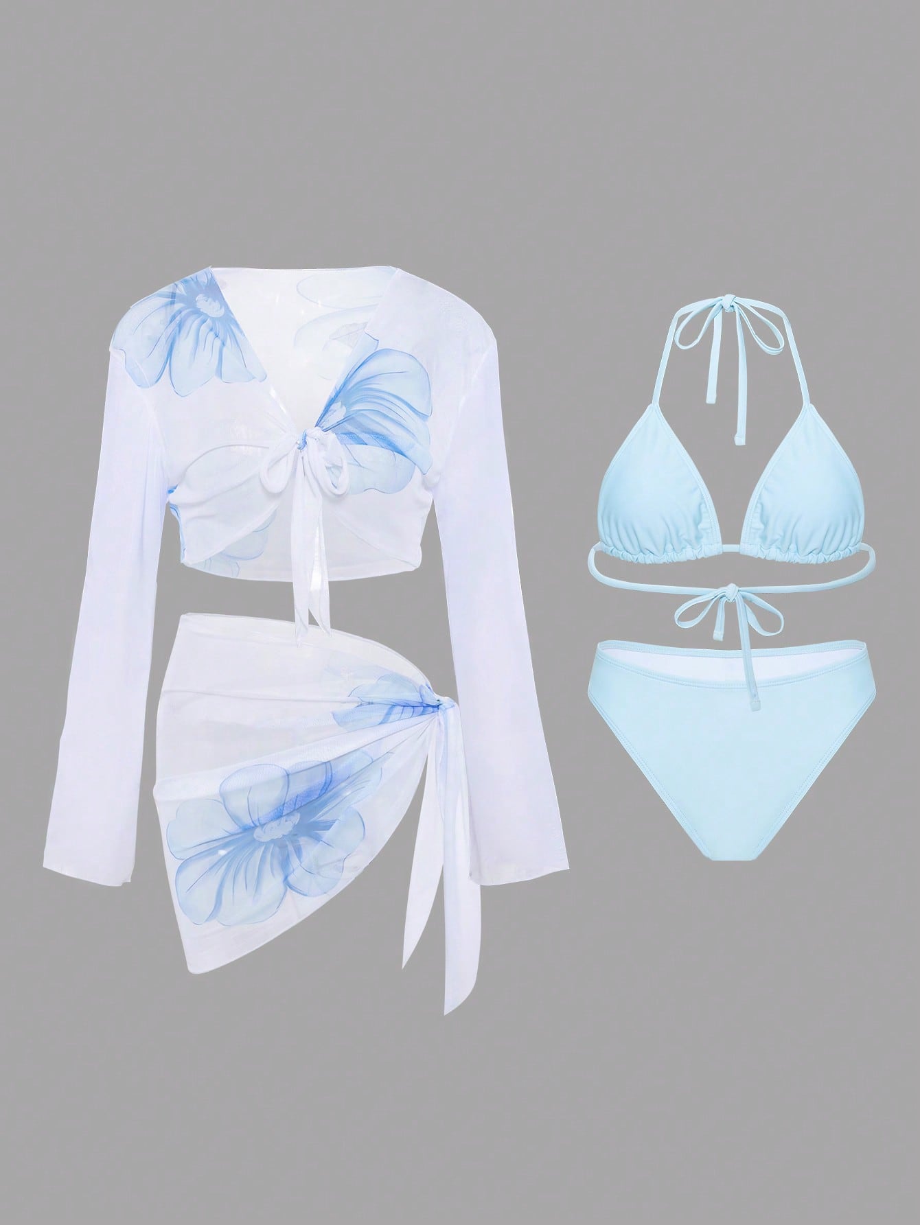Swim Oasis 4pcs Set New Summer Fashion Tropical Floral Print Bikini Women Beach Vacation Swimsuit Set