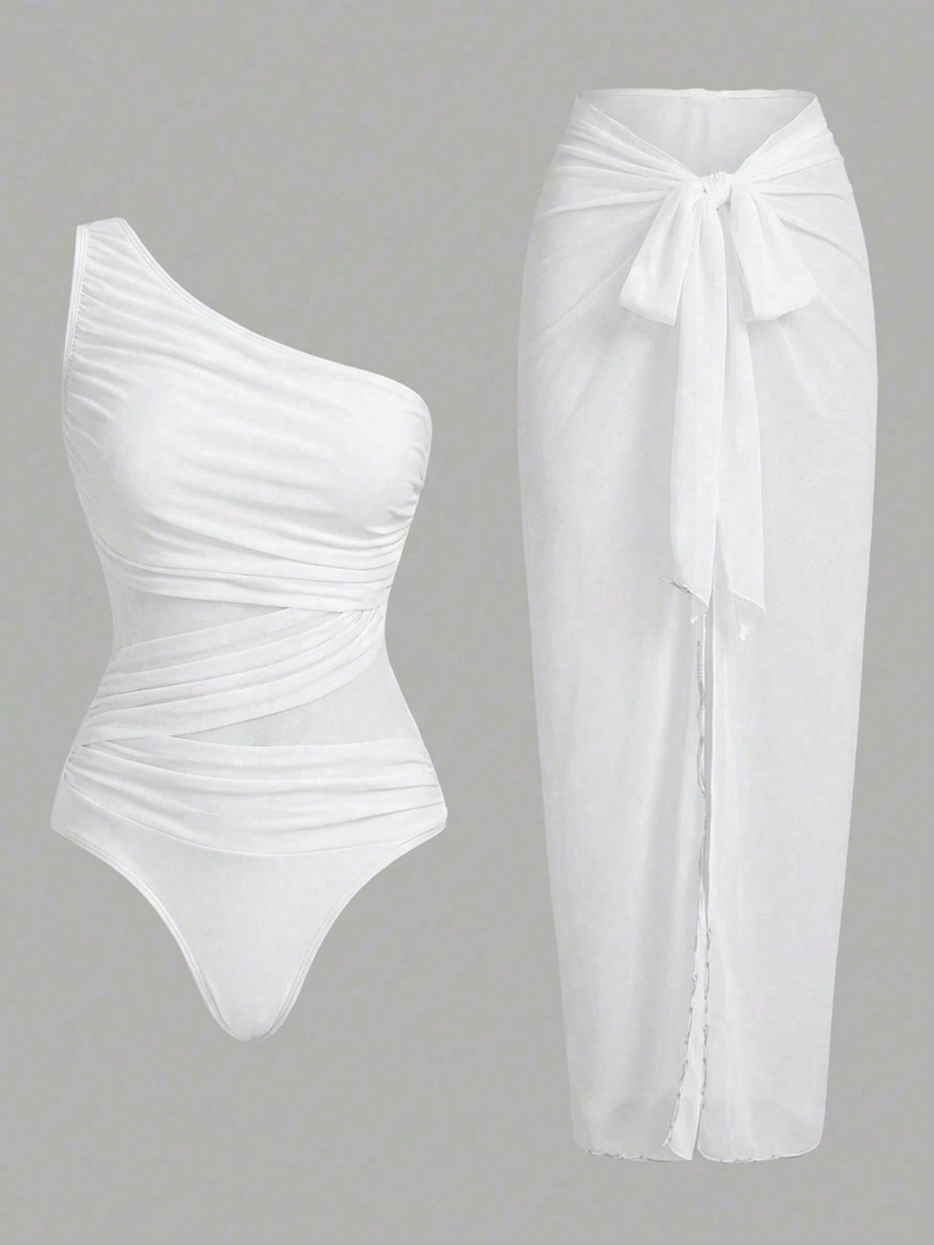 Swim Oasis Women's Solid Color One-Piece Swimsuit Cover-Up Skirt For Beach/Resort