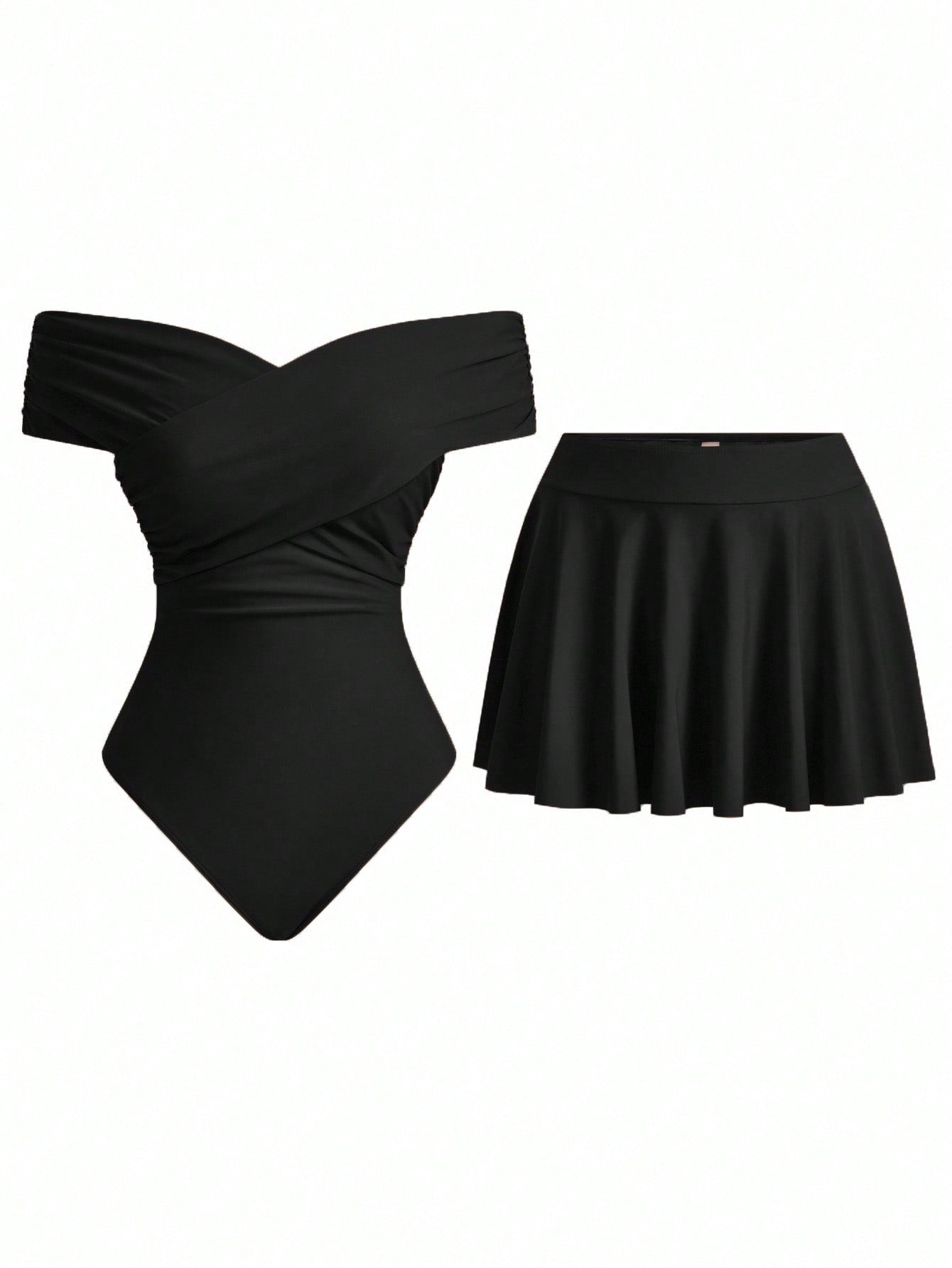 Swim Oasis Women's Summer Vacation Cute Criss-Cross Off-Shoulder Matching Skirt Set