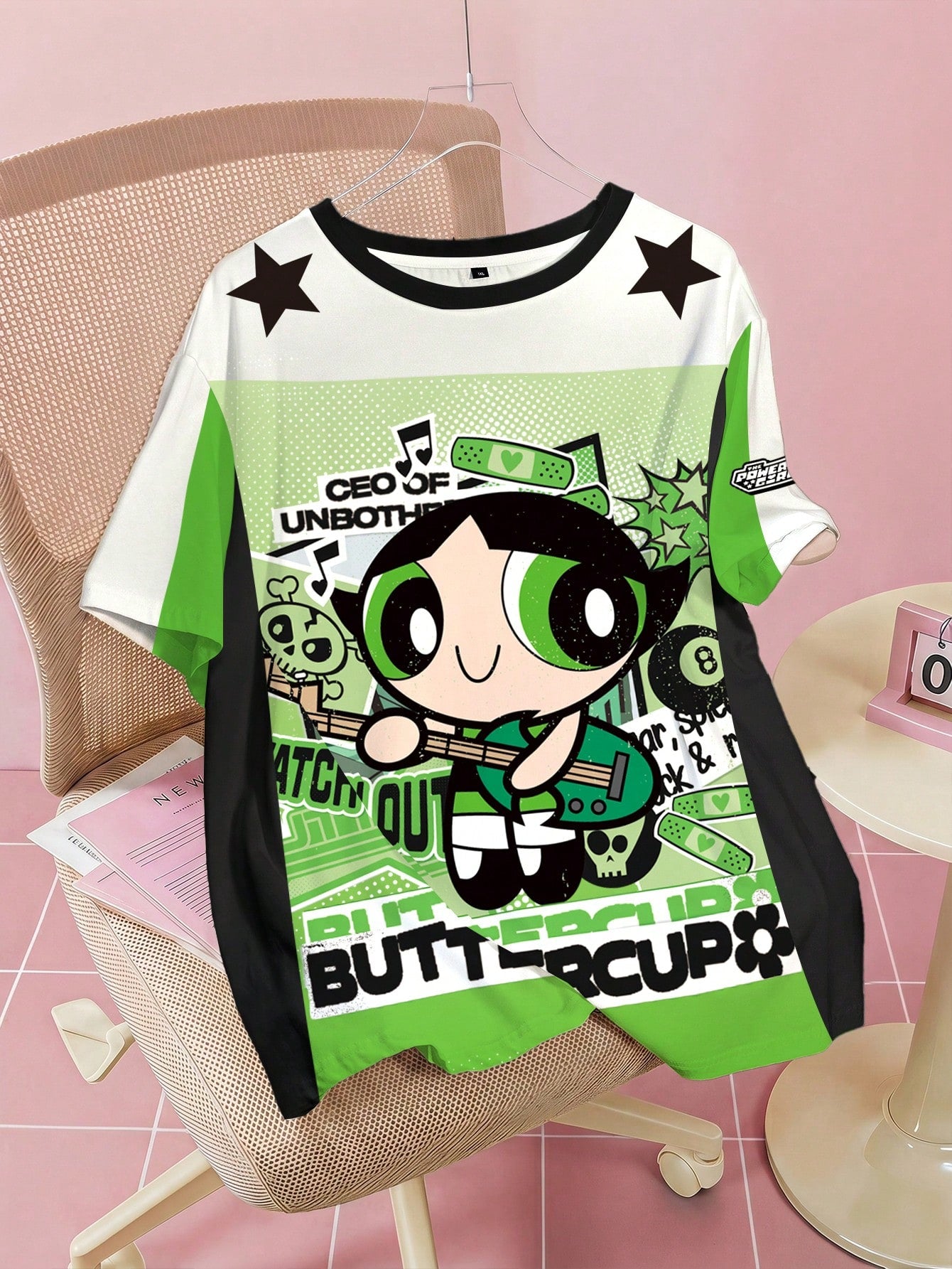 THE POWERPUFF GIRLS X Plus Size Women's Crew Neck Letter Cartoon Print Casual Daily Short Sleeve T-Shirt