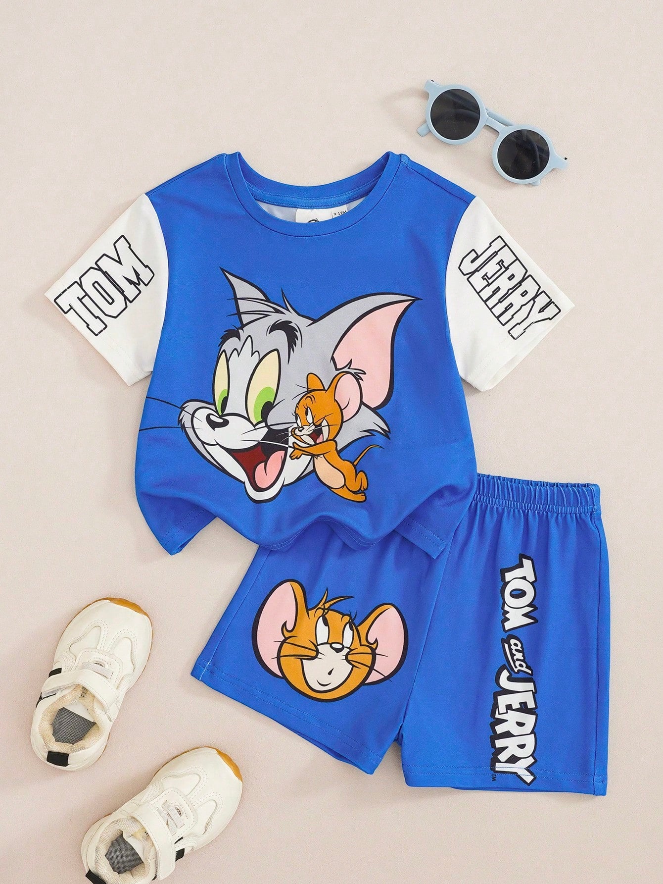 TOM & JERRY X Baby Boy Cartoon Print Round Neck Short Sleeve T-Shirt And Casual Shorts Set