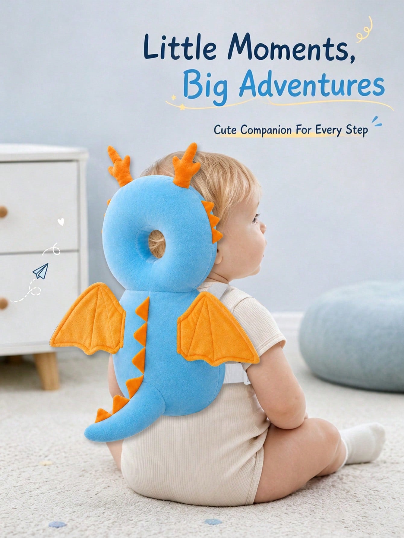 Upgraded Baby Anti-Fall Pillow, New Baby Anti-Fall Protective Hat, Thickened And Widened Cartoon Blue Little Dragon Toddler Anti-Collision Pad, Newborn Toddler Anti-Fall Protective Pillow, Travel Head