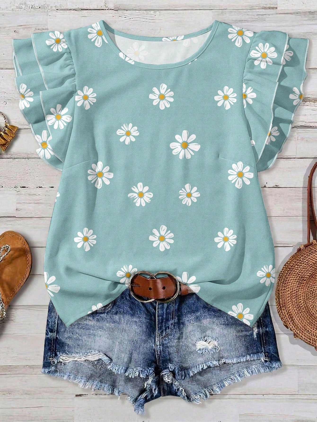 VCAY Plus Size Women's Round Neck Floral Print Casual Versatile Everyday Outing Blouse