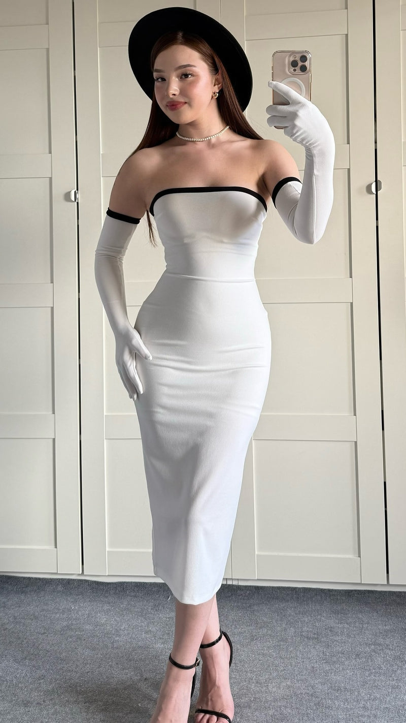 Vintage White Black Bodycon Evening Prom Dress, AST1496