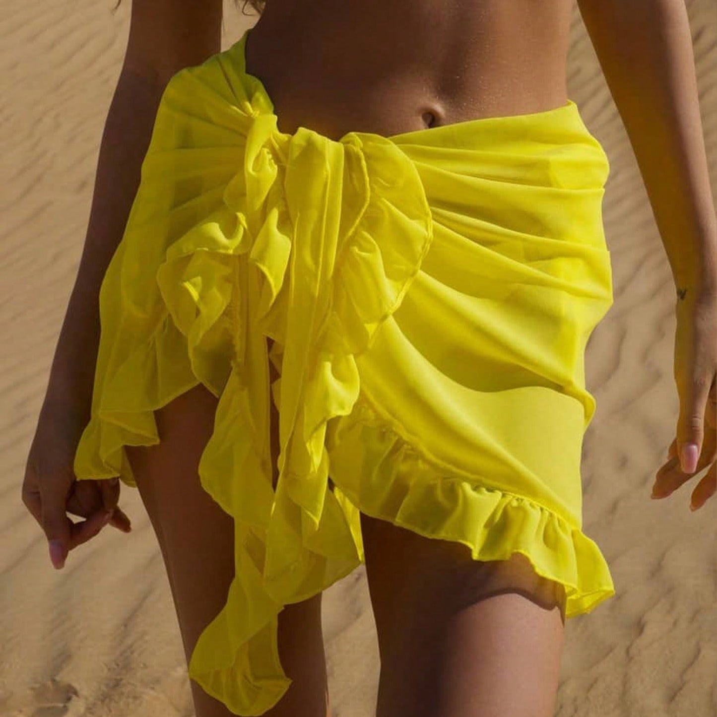 Women's Fashion Short Swimsuit Cover Up Summer Sarong Beach Wrap Skirt Swimwear Casual Ruffle Hem Bikini Cover Up For Ladies And Girls