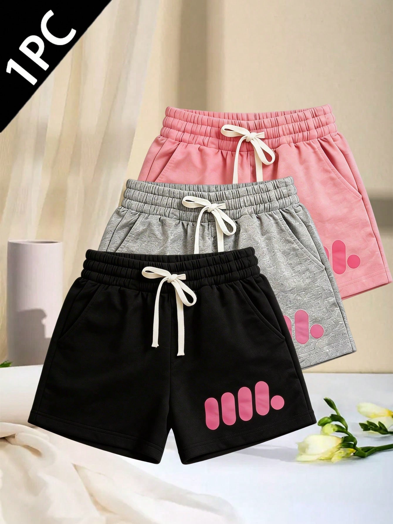 Women's Printed Casual Shorts, Summer Outdoor And Daily Wear Sports Black