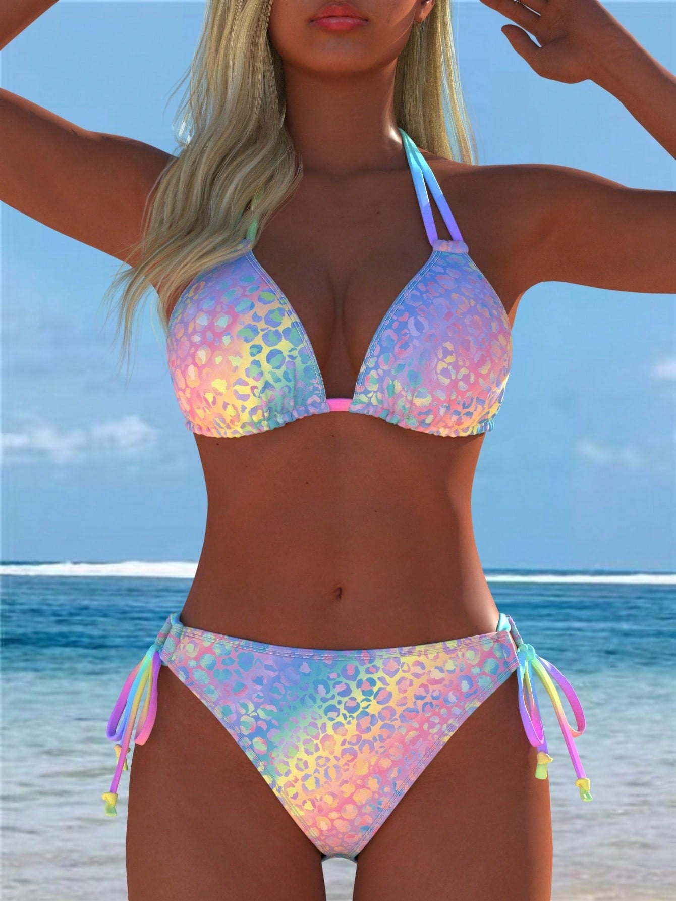 Women's Sexy Halter Bikini Set With Leopard Print Swimwear For Casual Beachwear New Arrival Festival Summer Travel Vacation Swimwear Random Stamping, Resort Wear