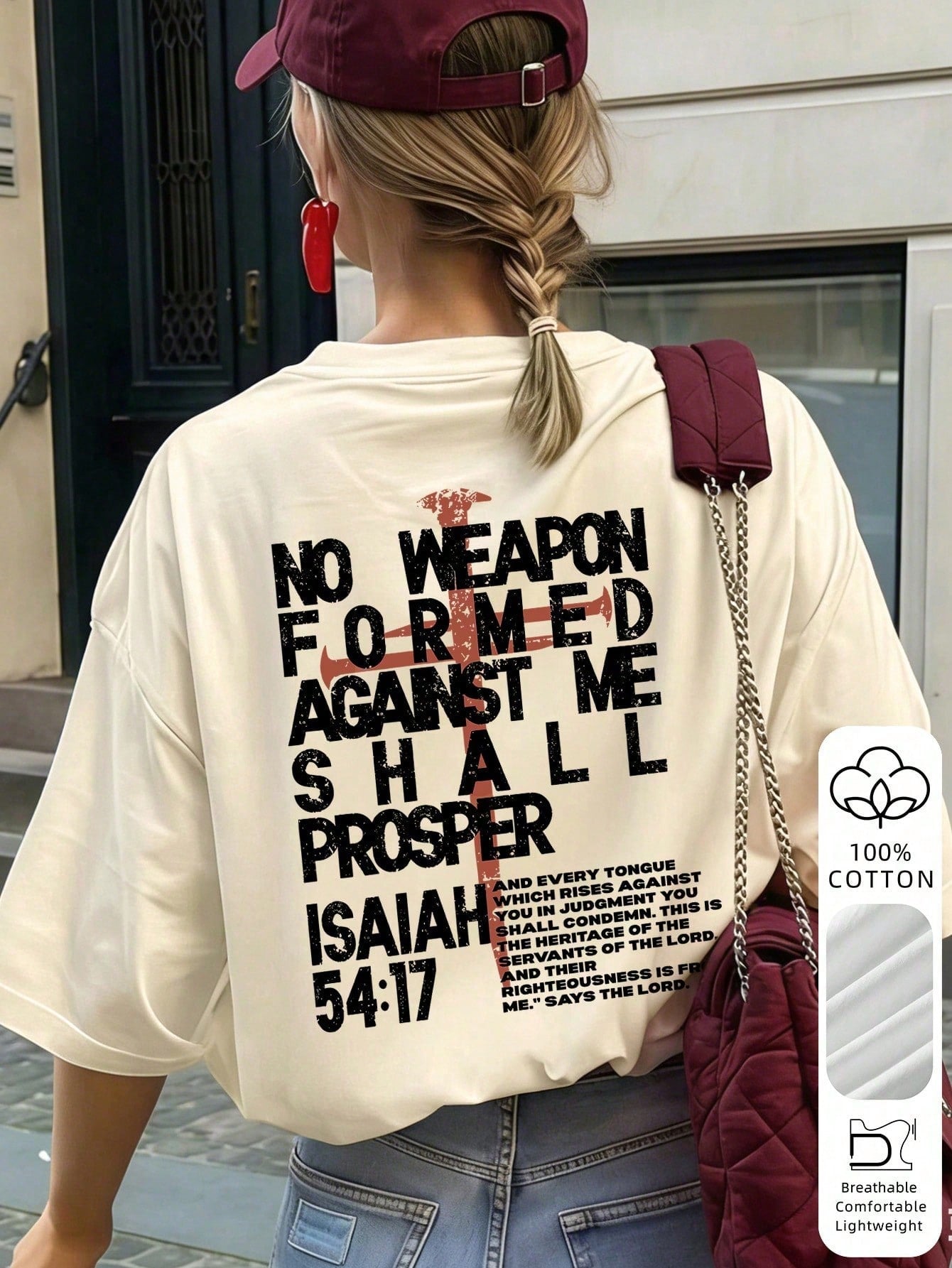 Women'S Summer New Letter & Cross Print Casual Vacation Loose Versatile Round Neck Beige Short Sleeve T-Shirt, Fashionable Everyday Top, Suitable For