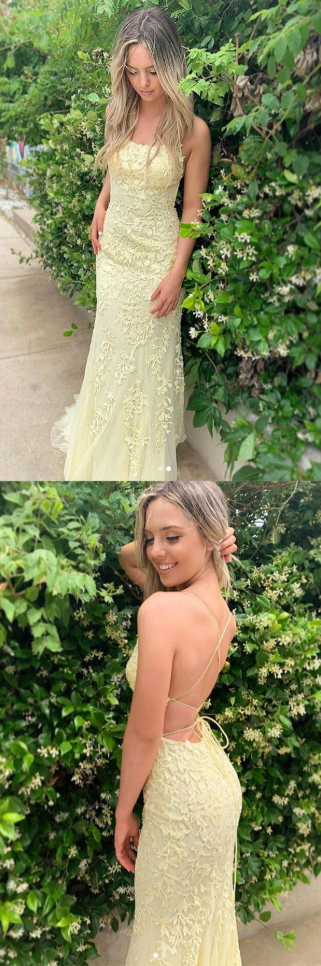 Yellow tulle laceless long evening dress, yellow prom dress