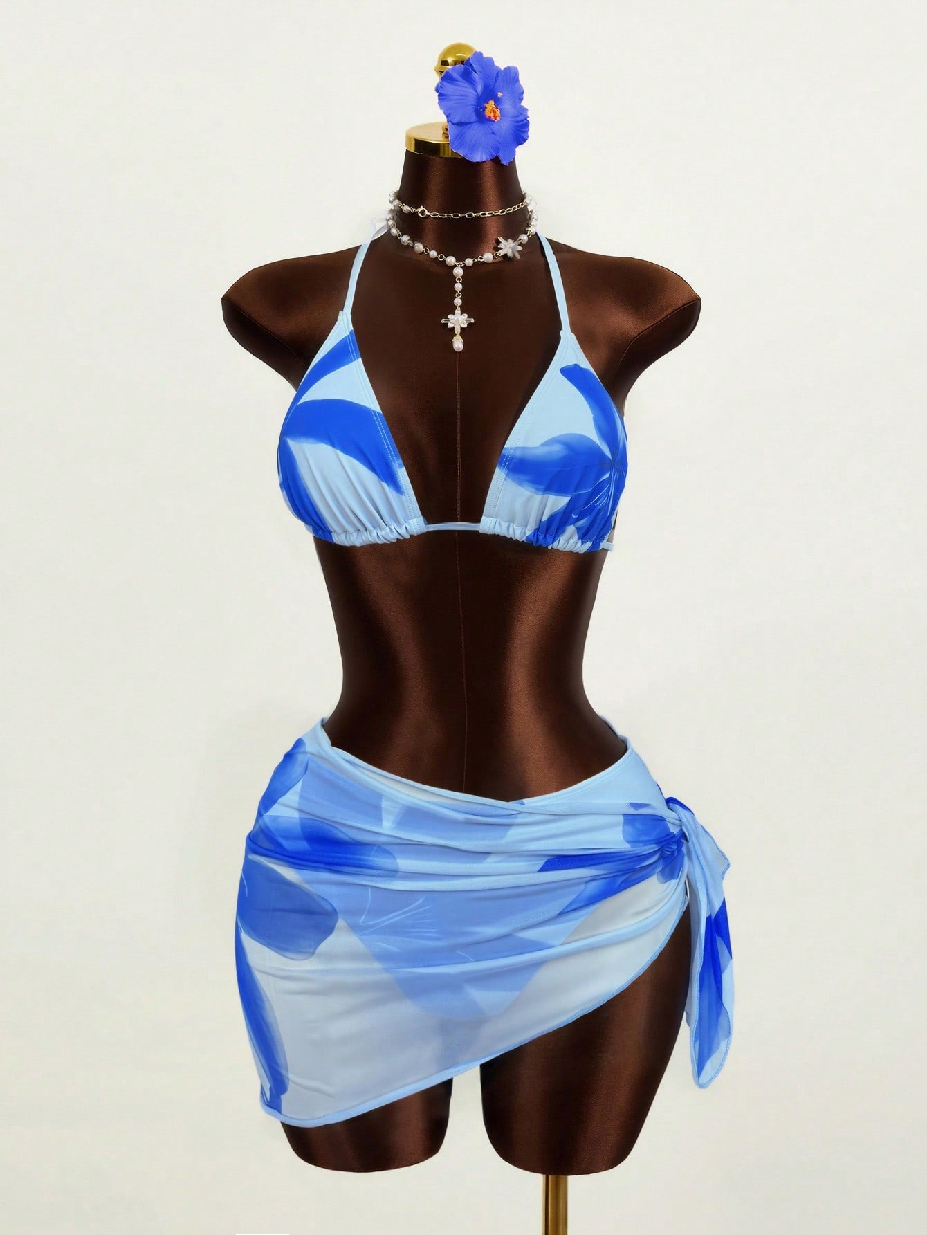 Zestiva 3pcs/Set Women's Floral Print Halter Neck Tie Back Sexy Bikini Swimwear For Beach Resort For Summer Beach Vacation