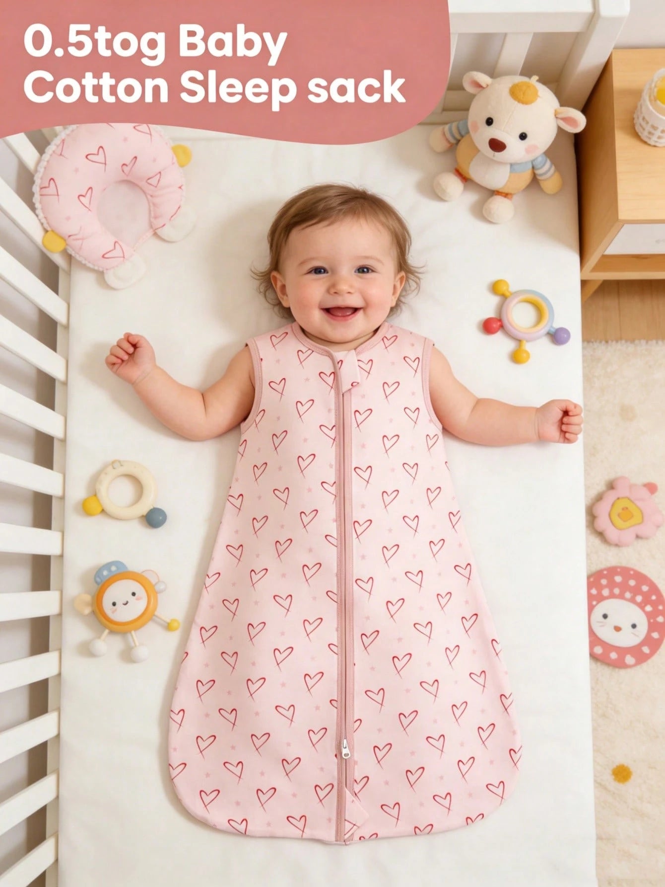 0.5tog 100% Cotton Knitted Sleeping Bag, Breathable & Comfortable Sleeveless Infant Swaddle Wrap With Cute Prints, For Newborn 0-18M Summer