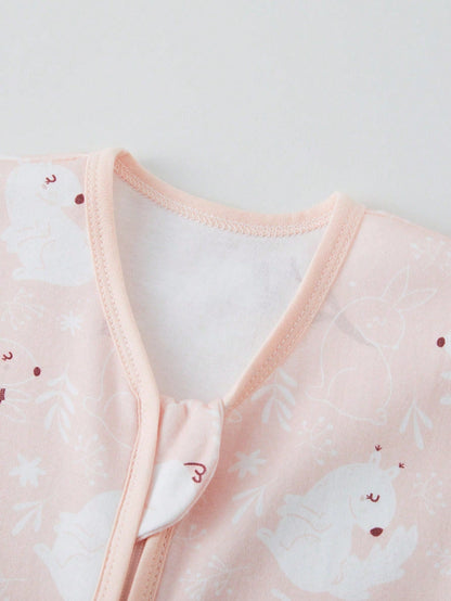 0.5tog 100% Cotton Knitted Sleeping Bag, Breathable & Comfortable Sleeveless Infant Swaddle Wrap With Cute Prints, For Newborn 0-18M Summer