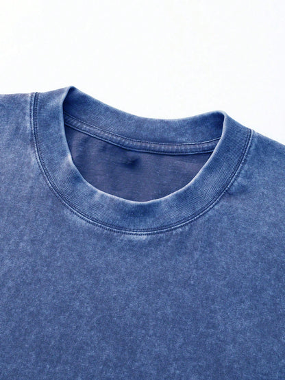 0-5XLSoft Acid Wash Cotton Women Oversized Crew Neck Short Sleeve Tee, Vintage Solid Casual Summer Tops Daily Beach Vacation Multi Color Available