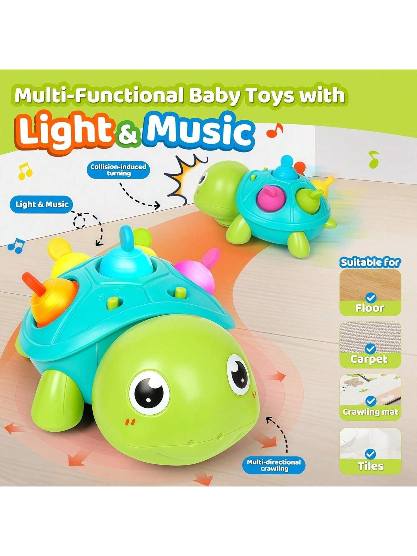 0-6 Months Baby Toys, Musical Turtle Crawling Toy, All-Round Turtle Toy With Lights And Sounds, Educational Developmental Toys, Suitable For 0-1 Year Old Boys And Girls